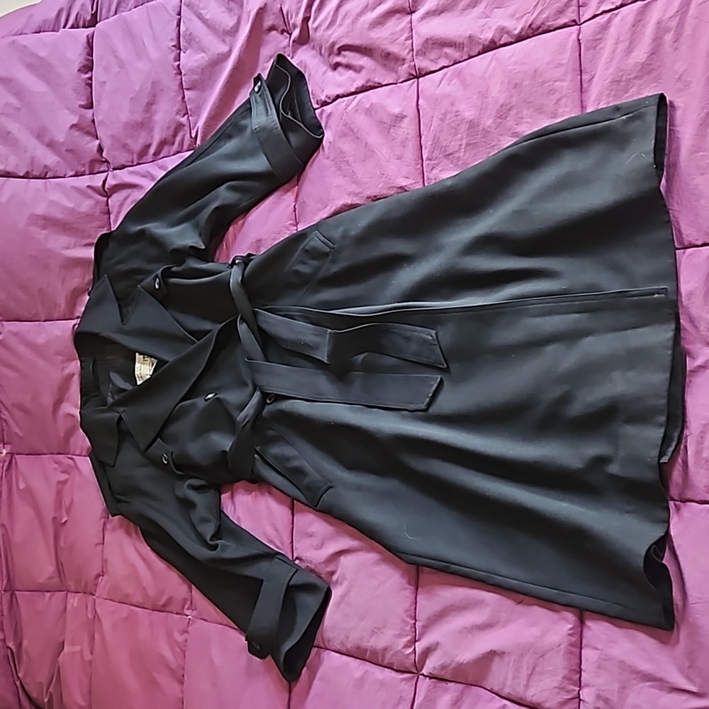 Vintage Laura Winston Classic Black Long Trench Coat Size 8/10 M